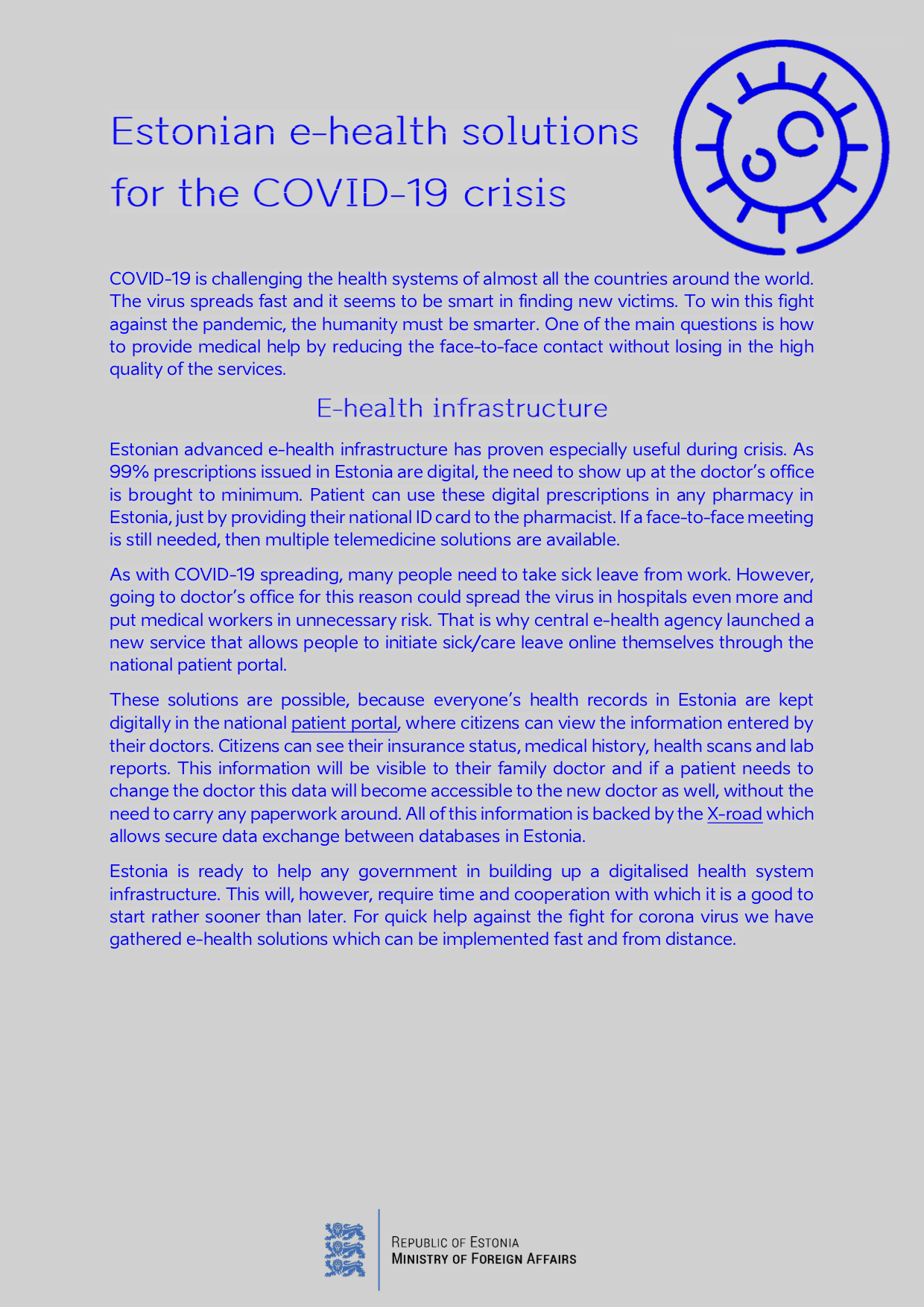 Experience of Estonia "Estonian e-health solutions fo the COVID-19 crisis"